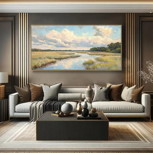 Peinture abstraite sur toile de paysage de marais Cloudbreak, paysage de marais de rivière serein, paysage naturel pour décoration murale de salon et chambre à coucher - Product Image 4