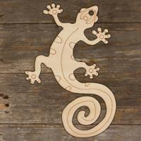 Gecko en bois avec queue bouclée, formes artisanales, contreplaqué 3 mm, lézards reptiles