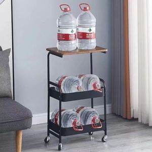 Movable <b>Storage</b> Shelf 3 Tier Wood Top Multi Purpose Portable Cart For Living Room Bedroom Coffee <b>Table</b> <b>Side</b> <b>Table</b> - Product Image 3