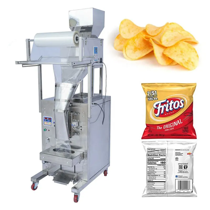 Automatische Bladerdeeg Knapperige Bananenweegbree Chips Snack Frietjes Chips Zakje Verpakkingsmachine