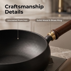 Gas <strong>Induction</strong> Stove 24cm Cast Iron Nonstick Chinese <strong>Wok</strong> with Wooden Handle and Iron Lid Durable Cooking Pan - Product Image 2