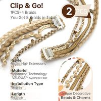 2 Pièces Extensions de Cheveux Synthétiques Tressées Style Bohème Viking à Clipser, Blond Doré 16 Pouces, avec Perles et Breloques