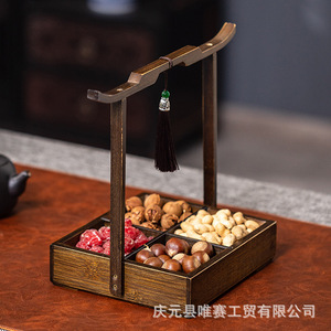 Bandeja de madera retro estilo chino con asa, plato para aperitivos y té, para uso en casa o en una sala de té. - Product Image 2
