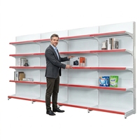Gondole de supermarché combinée simple face à 5 niveaux en acier laminé à froid avec options de dos massif ou perforé, réglable et durable