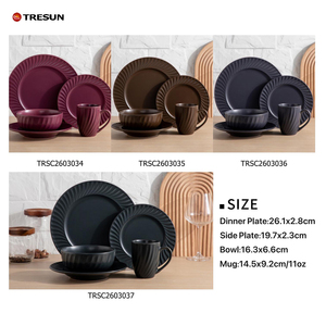 Service de table en grès mat bordeaux personnalisé avec motif tourbillonnant en relief, assiettes, bols, tasses à café, compatible micro-ondes et lave-vaisselle, pour la cuisine - Product Image 6