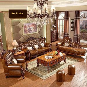 أريكة جلدية على الطراز الأوروبي الأمريكي بتشكيلة 123 للفلل الفاخرة والشقق الكبيرة، مصنوعة من جلد البقر الفاخر والخشب الصلب لغرفة المعيشة - Product Image 2