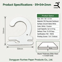 Crochet de suspension en carton blanc certifié FSC Runhee 59x54x2mm, crochet de présentation robuste en carton écologique, personnalisable OEM B2B
