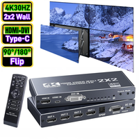 2x2 2x3 4K Contrôleur de mur vidéo HDMI DVI USB C Multi-écran TV Processeur d'épissure murale Support 180 ° 90 ° Rotation de bord Masquage