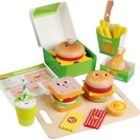 Ensemble de cuisine en bois pour enfants, hamburgers, frites, sandwichs, tartes aux œufs, jeu de cuisine éducatif, jouet pour enfants de 5 à 7 ans, emballage en boîte colorée