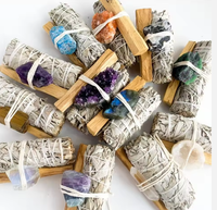Kit de purification des énergies négatives en gros : bâtonnets de sauge blanche et de Palo Santo avec cristaux de guérison et encens spirituel