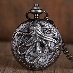 Vintage Pieuvre Noir Creux Demi-Savonnette Quartz <span class=keywords><strong>Montre</strong></span> de Poche Steampunk <span class=keywords><strong>Montre</strong></span> de Poche avec Chaîne de Collier Cadeau pour Les Enfants - Product Image 2