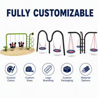 SageDelightRides Unité de jeu personnalisée Balançoire panier triple place pour enfants en LLDPE et tube d'acier galvanisé Town Square OEM