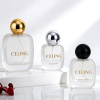 Flacon de parfum vide de luxe en verre plat de 30 ml, 50 ml, 100 ml, avec pulvérisateur de type pompe, bouchon rectangulaire coloré avec logo personnalisé