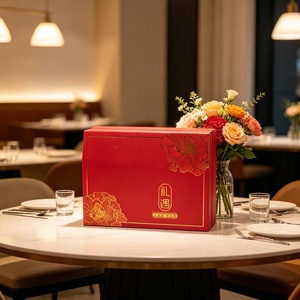 Boîtes cadeaux rouges pour les fêtes chinoises, boîtes en papier pour paniers alimentaires imprimées de pivoines dorées, pour l'emballage de noix, de collations et de pâtisseries - Product Image 5