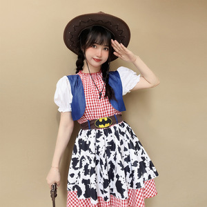 Costume de cosplay Woody Cowgirl avec ensemble chapeau et robe à carreaux rouges, ceinture <span class=keywords><strong>Batman</strong></span> pour Halloween, jeux d'anime et jeux de rôle - Product Image 1