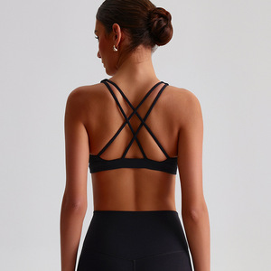 Sujetador deportivo de soporte alto de segunda piel, Sujetador deportivo de cuello alto con tiras en la espalda, sujetador de Yoga ligero con cuello redondo para mujer - Product Image 2