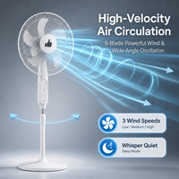 Ventilateur solaire rechargeable blanc de 16 pouces, 20W, hauteur réglable, oscillant, avec lumière LED, pour la maison, l'hôtel, l'extérieur