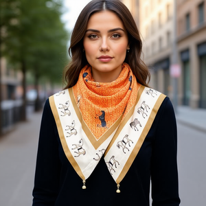 Sciarpa Quadrata 70x70Cm con Design Lettera H e Pony, Accessorio di Moda in Poliestere Multifunzionale - Product Image 2
