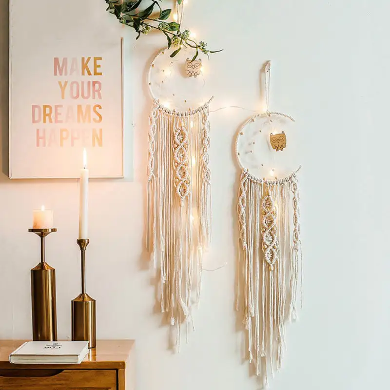 Moon and star handmade dream catcher macrame wall hanging for room decoration