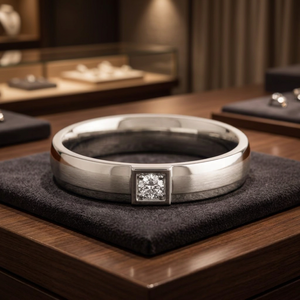 Bague en or blanc pour hommes avec diamant rond, alliance de mariage et de fiançailles haut de gamme, bijoux fins de luxe, vente en gros - Product Image 1