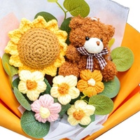 Bouquet de fleurs tricotées en peluche Teddy Bear, tournesols réalistes faits à la main, fleurs gonflées, ensemble cadeau noué à la main, moderne et tendance, directement de l'usine