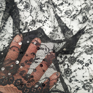 Tela de Encaje Chantilly con Lentejuelas Negras, Tejido Francés de Lujo, Floral Vintage, Ecológico, para Vestidos de Novia - Product Image 5