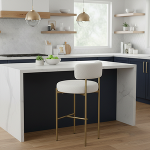 Sgabello da Bar Moderno con Gambe in Metallo e Seduta Imbottita Morbida Bianca - Product Image 3