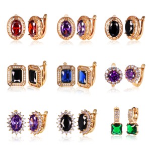 Fashion Jewelry for Women Joyas High Quality Greek Pattern Banquet Multicolor <strong>Emerald</strong> 18k <strong>Gold</strong> Plated Hoop Drop Huggie <strong>Earrings</strong> - Product Image 1