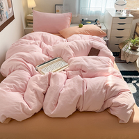 Parure de lit 4 pièces moderne tissée couleur unie, douce, confortable, anti-boulochage, lavable en machine, 100% polyester 300 fils/cm²