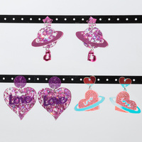 Romantique 2024 mode violet paillettes étoile amour doux planète paillettes Laser coeur pendentif acrylique boucles d'oreilles pour femmes filles