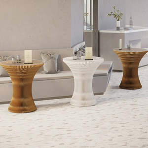 <span class=keywords><strong>Table</strong></span> d'appoint créative incurvée en papier kraft avec plateau en cuir PU, <span class=keywords><strong>table</strong></span> d'appoint nid d'abeille pour stand d'exposition, événement, zone de repos commerciale - Product Image 3