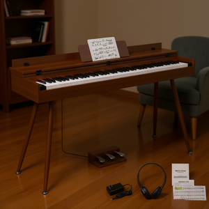 เปียโนดิจิตอล Glarry 88 คีย์ คีย์บอร์ดแบบถ่วงน้ำหนัก ขนาดเต็มตัว ตัวเครื่องทำจากไม้ พร้อมขาตั้ง และช่องเสียบหูฟัง สำหรับฝึกซ้อมดนตรี - Product Image 2