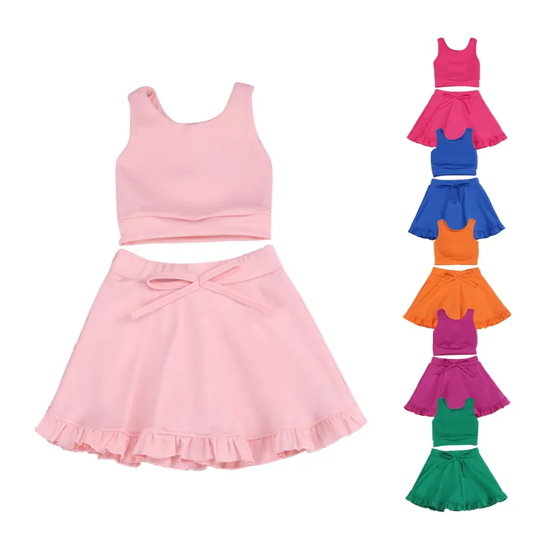 2024 Embroidery Kids Yoga Wear Summer Cool Knit Nylon Spandex Sport Suit Suspenders Children Girl Yoga Sets