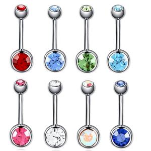 Piercings para Ombligo de Acero Inoxidable G23 14G, Barra Doble Brillante de 6mm, Joyería con Piedra para Piercing de Ombligo de 10mm - Product Image 1