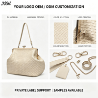 Tas Selempang Wanita Kapasitas Besar Desain Niche Eropa Amerika, OEM ODM Logo Kustom, Tas Kulit Anyaman dengan Klip