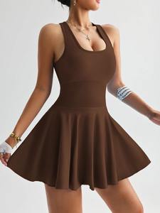 女子テニスドレスワンピーススリムフィットソフトスポーツウェアゴルフバドミントンスーツ胸クッション付きスポーツテニスウェア - Product Image 3