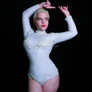 Nightclub Lead <strong>Dance</strong> Costume <strong>White</strong> Pearl Stretch Jumpsuit <strong>Dance</strong> <strong>Dress</strong> - Product Image 5