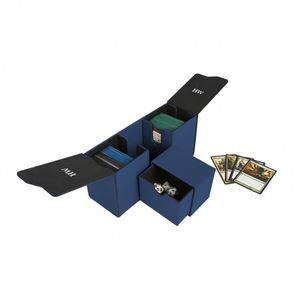 Boîte de jeu de cartes personnalisée en cuir PU, bleue, coins carrés, portable, avec gaufrage des initiales MH - Product Image 2