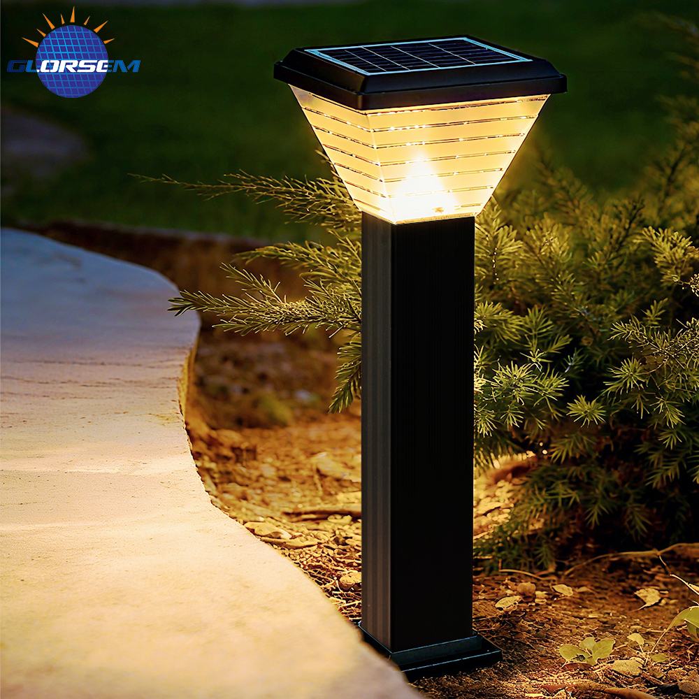 Modern Outdoor Aluminum LED Solar Bollard Light IP65 Waterproof Warm White Solar Panel DC Garden Landscape Lighting Battery
