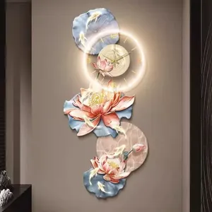 Ultima progettazione pesce con orologio luce a Led pittura acrilica Uv stampa soggiorno idee lampada murale parete luminosa <span class=keywords><strong>arte</strong></span> - Product Image 1