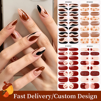 Bandes de gel semi-durcies prêtes à l'emploi, 16 faux ongles motif marbre ambre pour manucure de fête