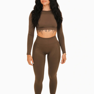 Workout Sets for Women 2 Piece Seamless Yoga Outfit running High Waisted Yoga Leggings <b>Crop</b> <b>Top</b> Gym Clothes Set - Product Image 1
