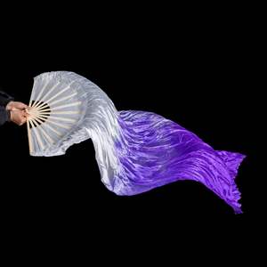 Dubbelzijdige Lange Vloeiende Zijden Waaier Voor Dansvoorstelling Driekleurige Gradiënt Lint Waaier Handgeschilderde Vierkante Dansfan - Product Image 5