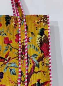 Handmade Boho Quilted Cotton Velvet <b>Tote</b> <b>Bag</b> Eco-Friendly <b>Sturdy</b> Reversible Floral Design 100% Cotton Hand Printed for Grocery - Product Image 3