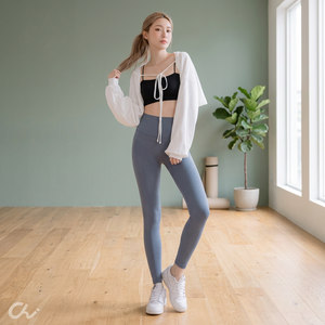 Leggings de yoga côtelés taille haute, longueur intégrale, couleur unie, taille élastique sans couture, pantalon extensible quadridirectionnel - Product Image 1