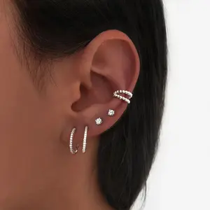 Canner Minimalist Fashion S925 Silver Double Hoop Stud Earrings Ear Cuff Clip On Earrings Jewelry For Girls