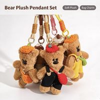 Porte-clés en peluche ours mignon marron avec vêtements, idéal pour sac ou cadeau, vente en gros, personnalisable