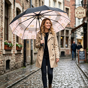 Trending <b>Umbrella</b> Cute Cat Print <b>Automatic</b> Folding Travel Parasol Windproof Waterproof Lightweight Compact - Product Image 6