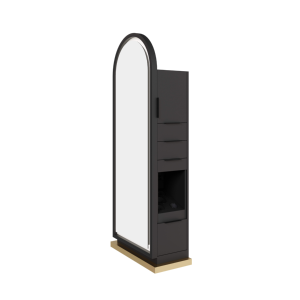 Estación de Espejo LED Arqueado para Salón, Estación de Peinado de Madera MDF de Una Sola Cara con Almacenamiento, Tocador para Salón de Belleza - Product Image 5