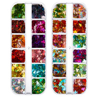 Penjualan terlaris 12grid/set jatuh kuku glitter hologram laser kuku payet 3D DIY dekorasi daun musim gugur gugur seni kuku